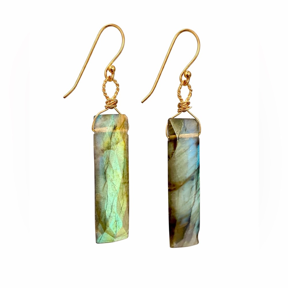 Hk24190 Labradorite Rectangle Dangle Earrings - image 1